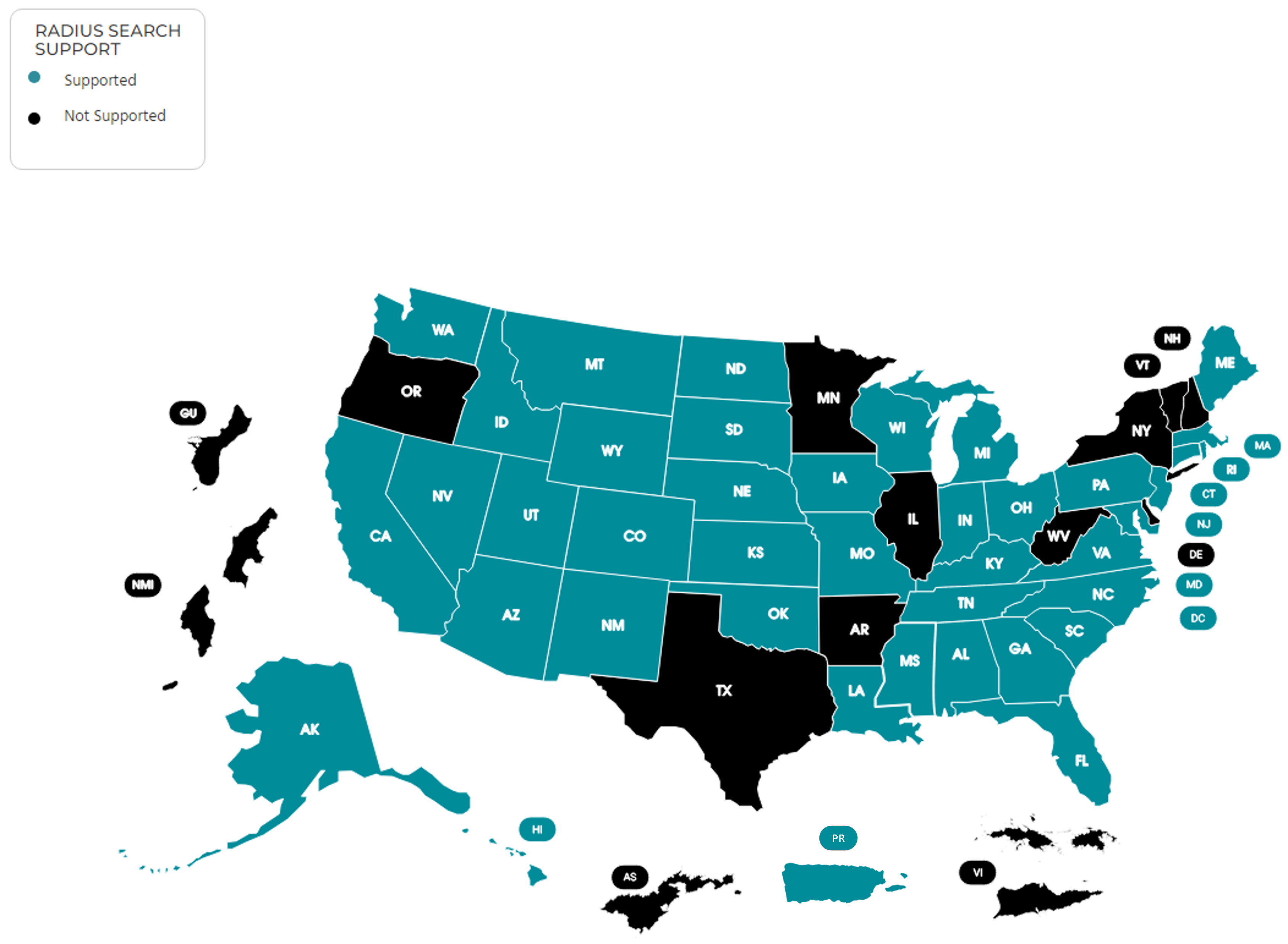 Map of states that allow NSOPW to search by geographic location