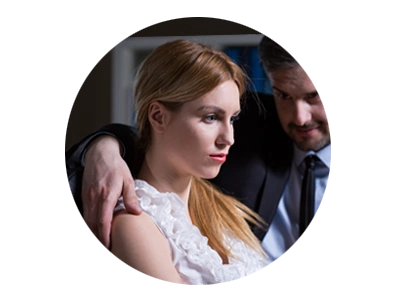 Photo of man holding shoulder of young woman